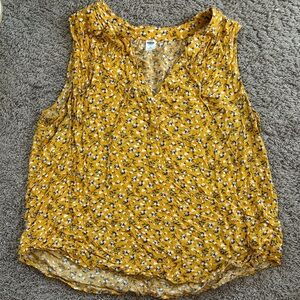 Old Navy Yellow Floral Sleeveless V-Neck Tank